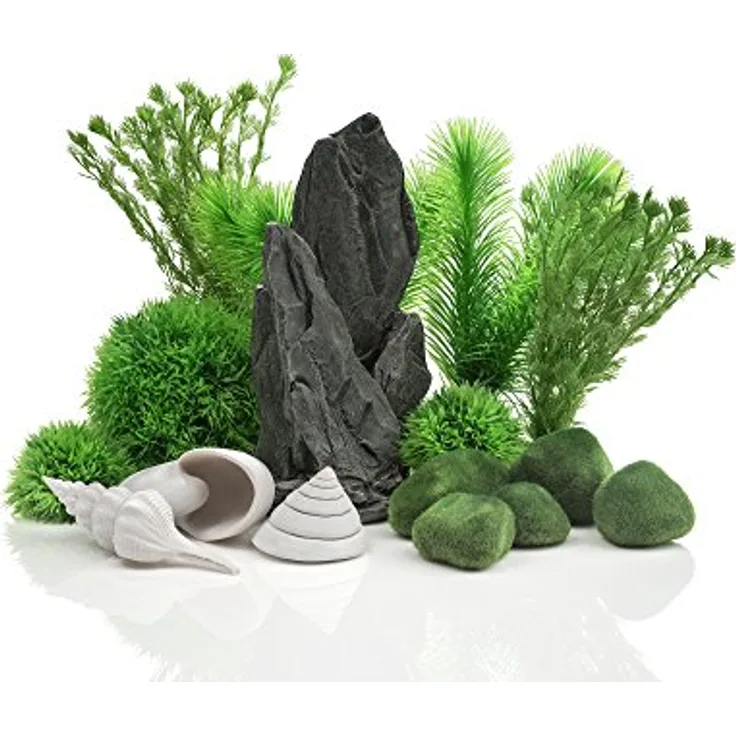 biOrb 48445 Decor Set 30L Stone Garden - Aquariendekoration mit realistischen künstlichen Wasserpflanzen, Wurzeln und Steinen für schönes Aquariendesign | für Süßwasser und Meerwasser geeignet