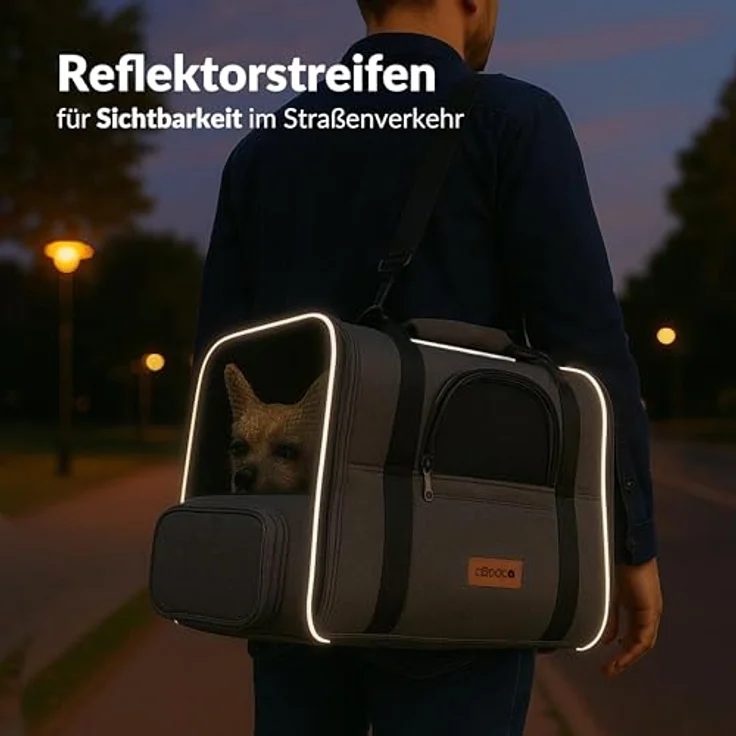 Cadoca Tiertransportbox, Faltbare Transporttasche für Hunde und Katzen, grau, mit wendbarem Liegekissen und Sonnenschutz – Bild 6