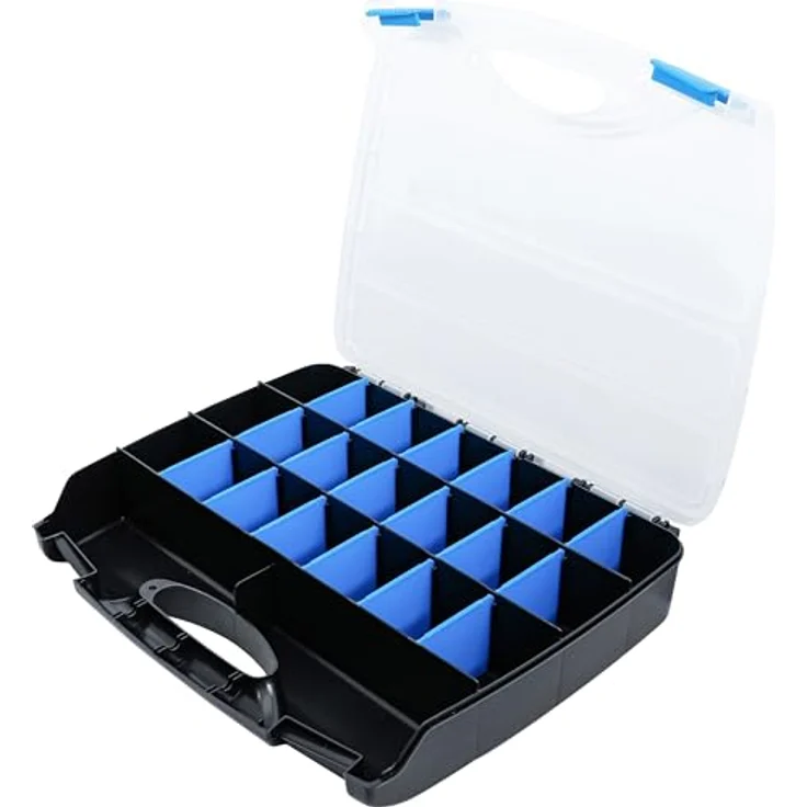 BGS TECHNIC Kunststoff-Leerkoffer für Kleinteile, 23 Ablagefächer mit herausnehmbaren Trennstege, individuell anpassbar, 380 x 320 x 60 mm, Gewicht 0,918 kg – Bild 3