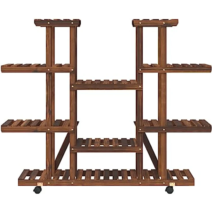 vidaXL Blumenständer, Pflanzständer mit Rollen 110x25x115 cm Massivholz Tanne, karbonisiertes Braun – Bild 5