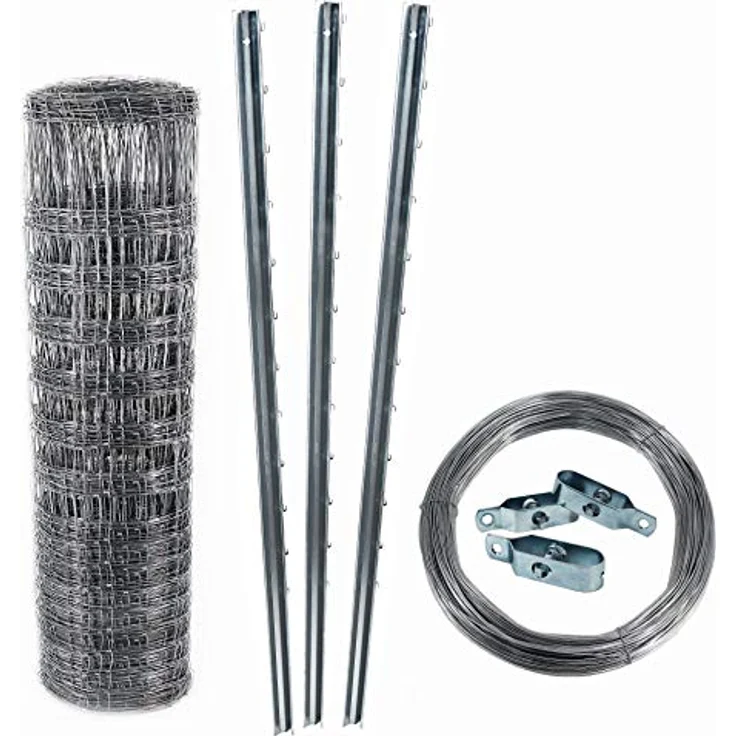 Aquagart Wildzaun-Set Komplettpaket I 50 m Forstzaun 150 cm hoch mit verzinkten Z-Profil Zaunpfosten, Spanndraht und Drahtspanner, wetterfest und rostfrei, einfache Montage – Bild 1