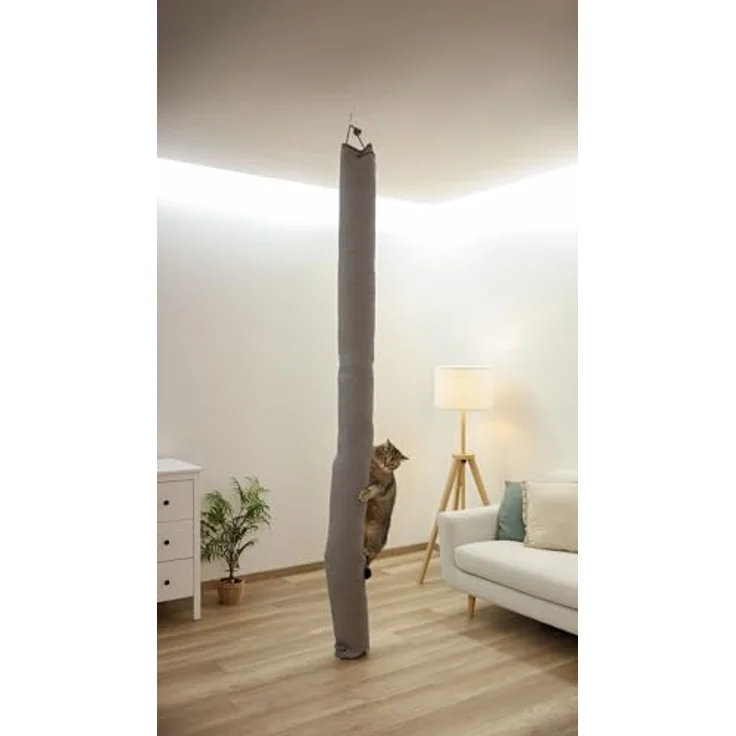 Kerbl Klettertasche für Katzen CLIMBER, Deckenhalterung, 16 x 16 x 240 cm, grau, Sisalteppich mit gepolsterten Kissen – Bild 8