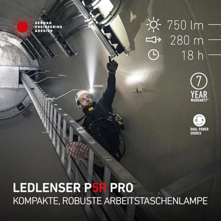 Ledlenser P5R Pro, wiederaufladbare LED Taschenlampe mit 750 Lumen, 280m Fokus, IP68 wasserdicht, 18h Laufzeit, hoher CRI, USB-C, 116g leicht – Bild 2