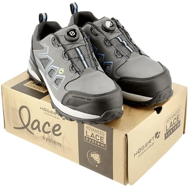 Högert Technik FULDE Sicherheitsschuhe LACE SYSTEM S3S SR FO ESD, Halbschuhe, grau/blau, mit Kompositkappe und rutschfester Sohle, optimaler Schutz vor elektrostatischer Entladung, schnelle Schnürregulierung – Bild 6