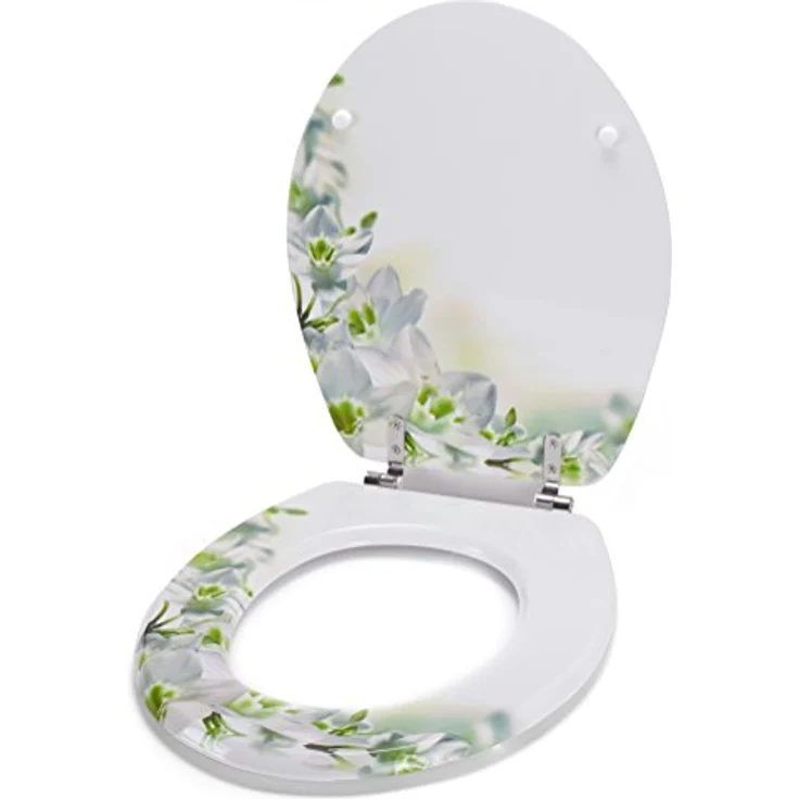 MSV WC-Sitz Sofaia, MDF Mehrfarbig mit Edelstahl-Scharnieren, hygienische und pflegeleichte Oberfläche, 42,5 cm x 36,5 cm x 5 cm – Bild 3