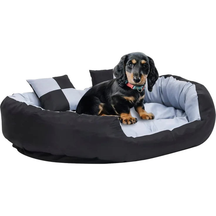 vidaXL Hundematratze - Wendbares Hundekissen mit rutschfester Unterseite und 4 Farbdesigns, Grau und Schwarz