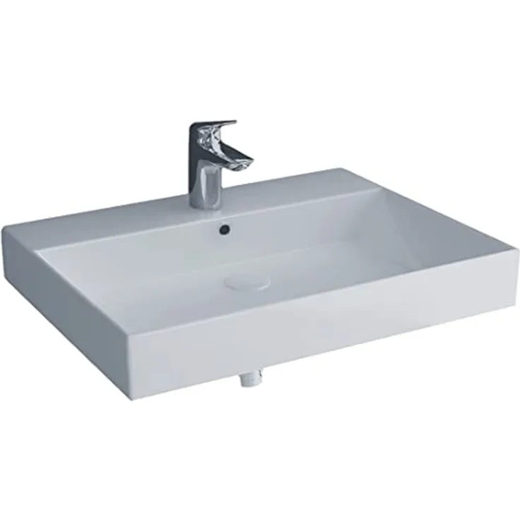 Alpenberger Aufsatzwaschbecken 60 cm Breit für Badezimmer | Keramik Handwaschbecken mit Überlauf | Waschtisch als Aufsatzwaschbecken oder Wandaufhängung | Waschbecken Klein & Eckig für Gäste WC