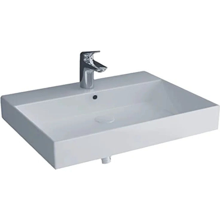 Alpenberger Aufsatzwaschbecken 60 cm Breit für Badezimmer | Keramik Handwaschbecken mit Überlauf | Waschtisch als Aufsatzwaschbecken oder Wandaufhängung | Waschbecken Klein & Eckig für Gäste WC – Bild 1