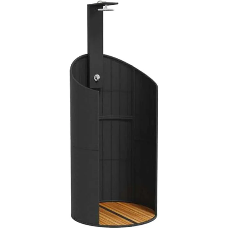 vidaXL Gartendusche aus Poly Rattan, Schwarz, mit Holzboden und drehbarer Brause – Bild 2