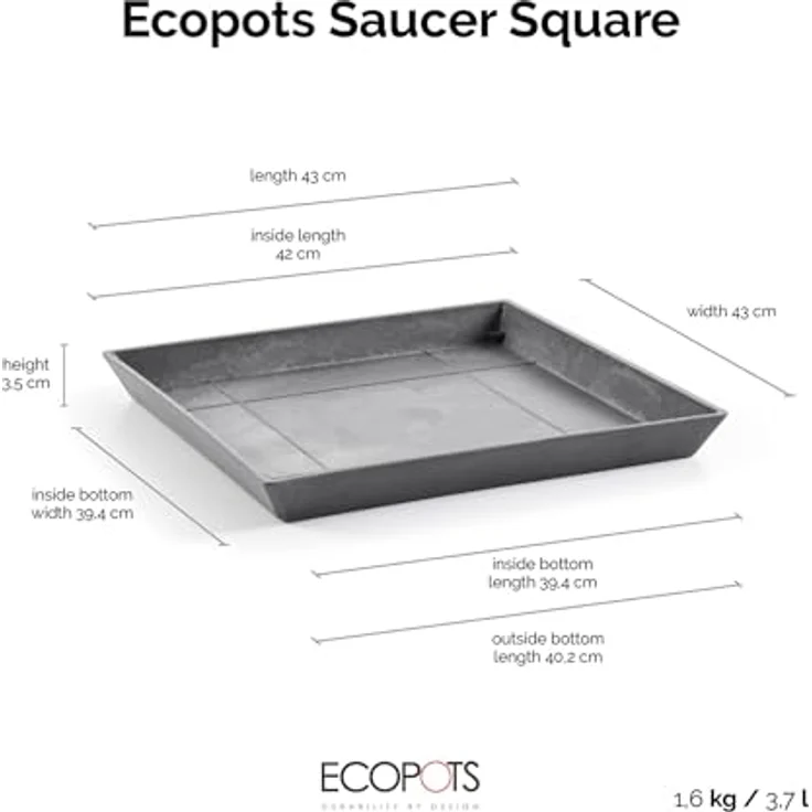 ECOPOTS Rotterdam Unterschale - Grau 43 cm – Bild 2