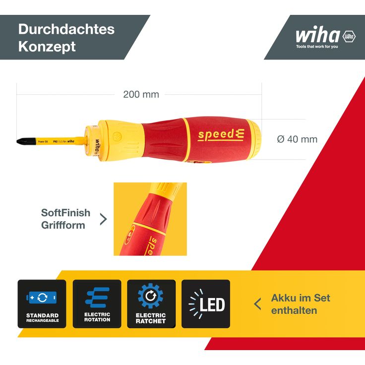 Wiha elektrischer Schraubendreher speedE® II electric (44318) 7-tlg (slimBits, Batterien, USB-Ladekabel, L-Boxx Mini)|Drehmoment 0,4nm + 1nm LED-Licht – Bild 7