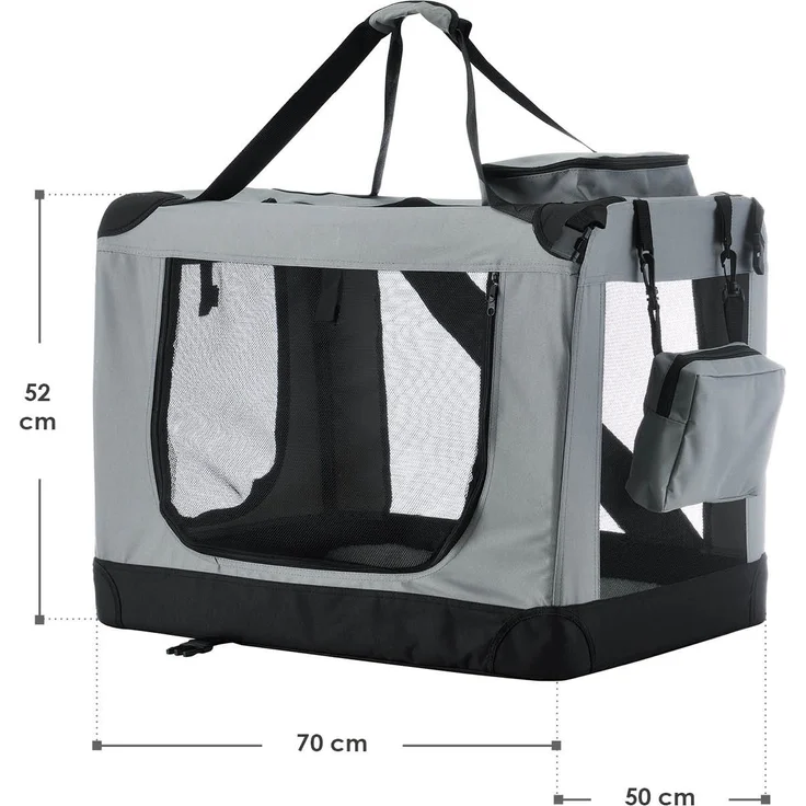 Juskys Hundetransportbox Lassie L (grau) faltbar - 50 x 70 x 52 cm - Reisebox mit Decke, Tasche & Griffen – Stoff Transportbox für Hunde – Bild 9