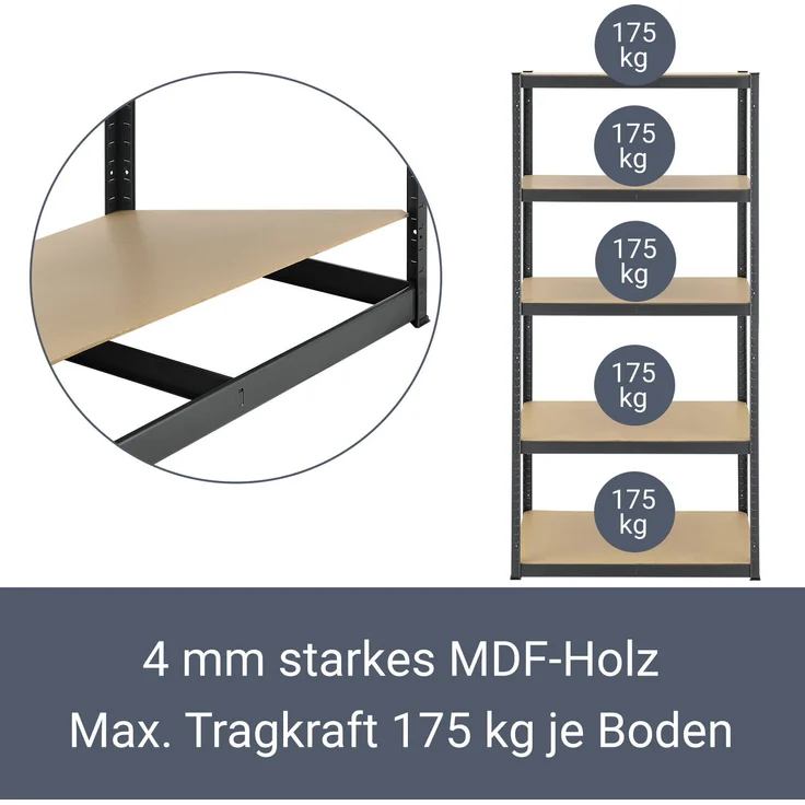 Juskys Lagerregal Basic 2er Set 180x90x40 cm – 2 Schwerlastregale mit 10 Böden – max. 1750 kg - Metall verzinkt - Regale Kellerregal Metallregal – Bild 4