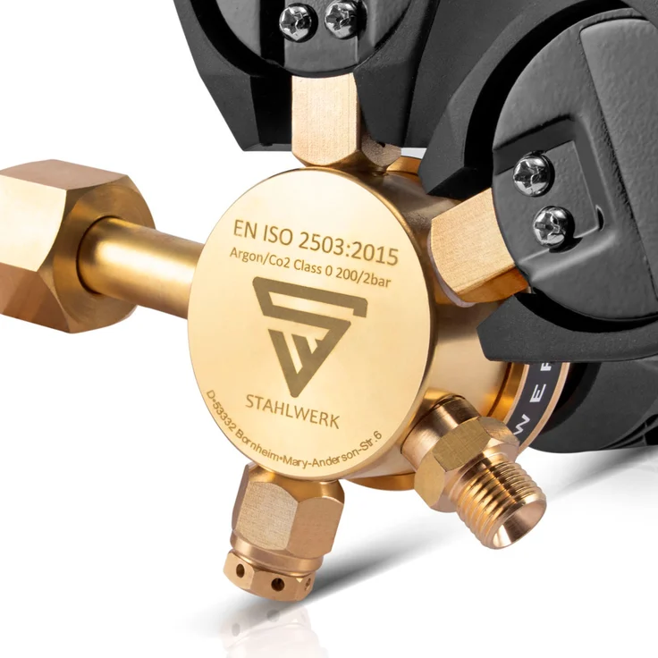 STAHLWERK Druckminderer für ARGON /CO2 / Mischgas / Schutzgas bis 200 Bar und 32 L/Min. für WIG / MIG / MAG Schweißgeräte, massive Bauweise, hergestellt nach DIN EN ISO 2503 – Bild 6