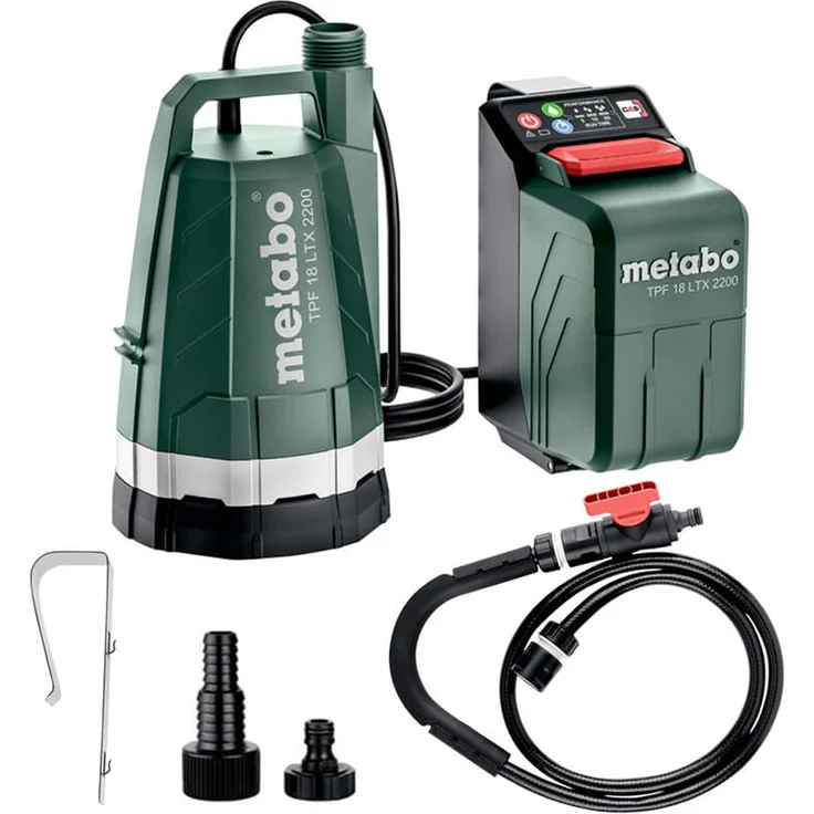 Metabo TPF 18 LTX 2200 Akku Tauchpumpe Regenfasspumpe 18 V (18 Volt, Li-Ion, Timerfunktion, automatischer Trockenlaufschutz, Flachabsaugend) ohne Akku und Ladegerät, im Karton – Bild 2