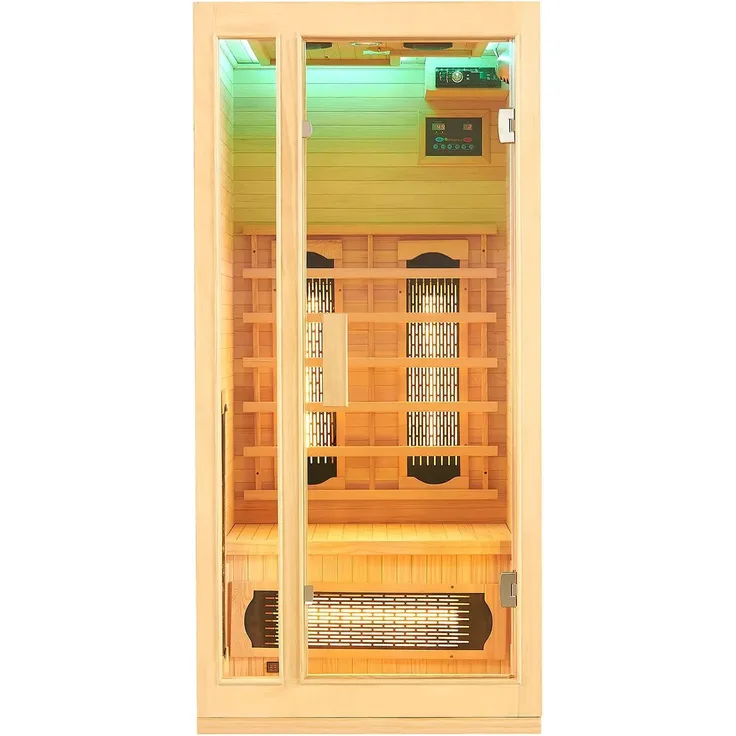 Artsauna Infrarotkabine Nyborg S90V - Infrarotsauna Vollspektrumstrahler, LED-Farblicht & große Glastür - Wärmekabine für 1 Person 90 x 90 cm