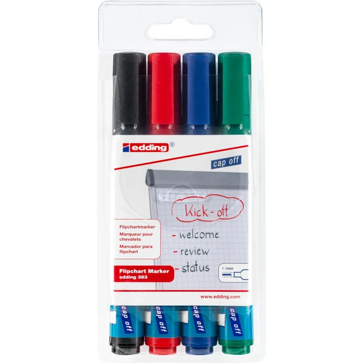 Edding Flipchartmarker 383 schwarz/rot/blau/grün Strich-B.1-5mm Keilspitze EDDING