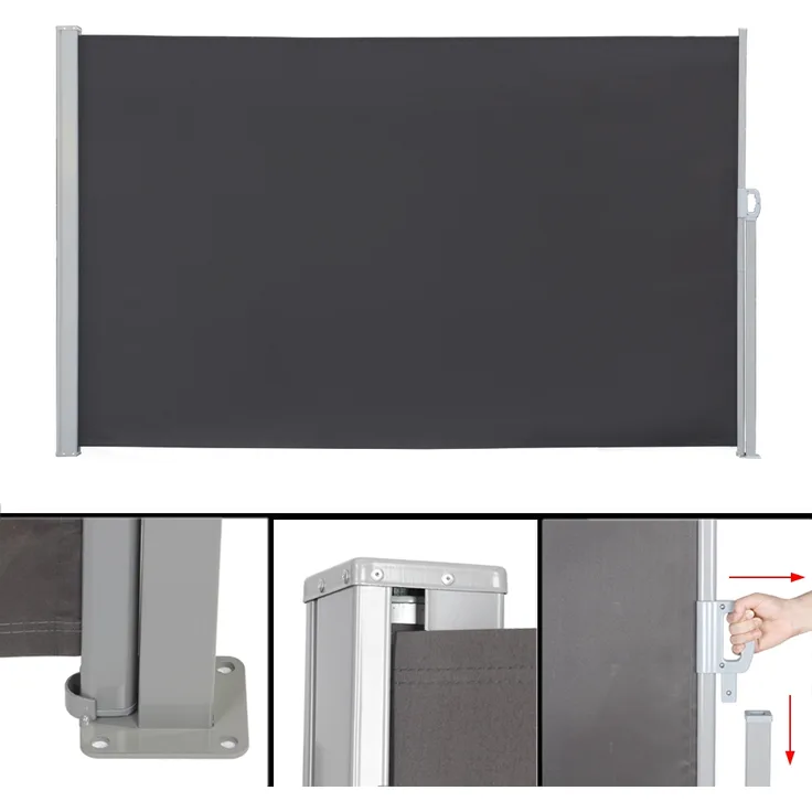 Seitenmarkise Balkonmarkise Markise Windschutz Seitenrollo Sichtschutzwand Sonnenschutz Seitenwand Sichtschutz Balkon Rollo - 180x300CM anthrazit