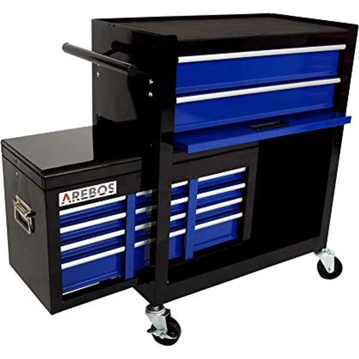 Werkstattwagen Werkzeugwagen Werkzeug Rollwagen Werkzeugkasten 9 Fächer Blau-Schwarz - Blau-Schwarz - Arebos – Bild 2