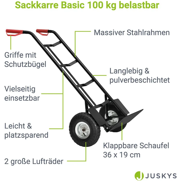 Juskys Sackkarre Basic klappbar | 100 kg belastbar | große Luftreifen | Kunststoff Griffe | Stahl – Bild 3