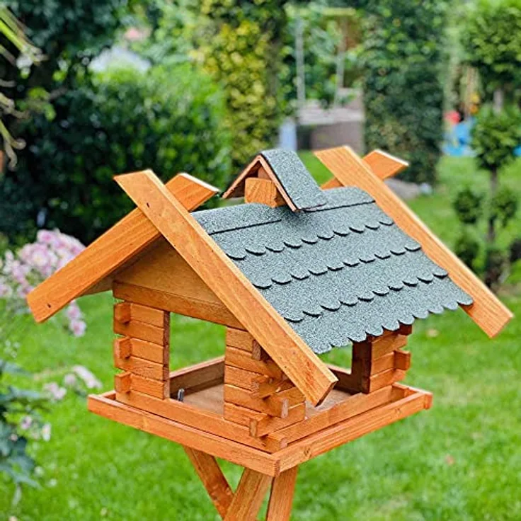 Darlux Rechteckiges Vogel Futter Haus XL Futterstelle Holz Vogelhaus Braun-Grün