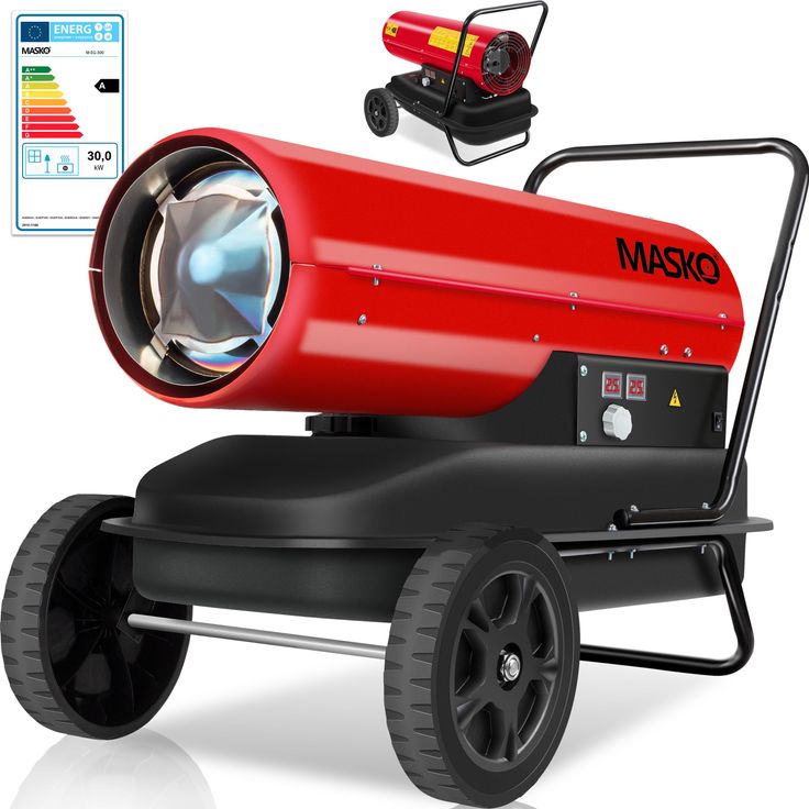 MASKO Heizkanone 30 kW Diesel Bautrockner Bauheizer Heißluftgenerator Heizgebläse 34L Tank mit Thermostat Ölheizer Luftstrom 750m³-h-Stunde) Ölbeheizung Heizlüfter Heizstrahler Rot - Schwarz