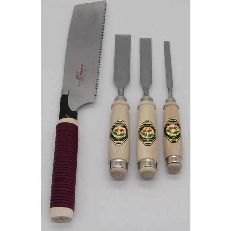 Kirschen 1195000 Stechbeitel-Set + Japansäge 225mm, 4-teilig , kurze, leichte Beitel, Spezial-Werkzeugstahl, Handgeschmiedet, ±HRc61, Winkel: 25°, Je 1x 10, 20, 26mm – Bild 3