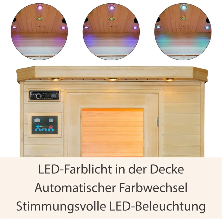 Artsauna Infrarotkabine Oslo – Vollspektrum Infrarotsauna für 2 Personen – LED-Farblicht, digitale Steuerung – 120 x 100 cm – Hemlock-Holz – Bild 6