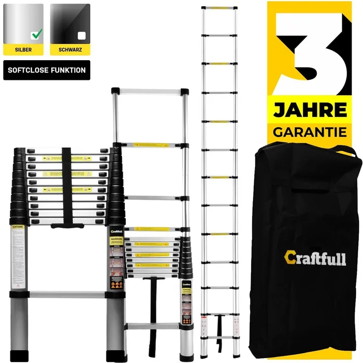 Craftfull Teleskopleiter CF-101B Soft Close Anlegeleiter Leiter Ausziehleiter (2.0 Meter)