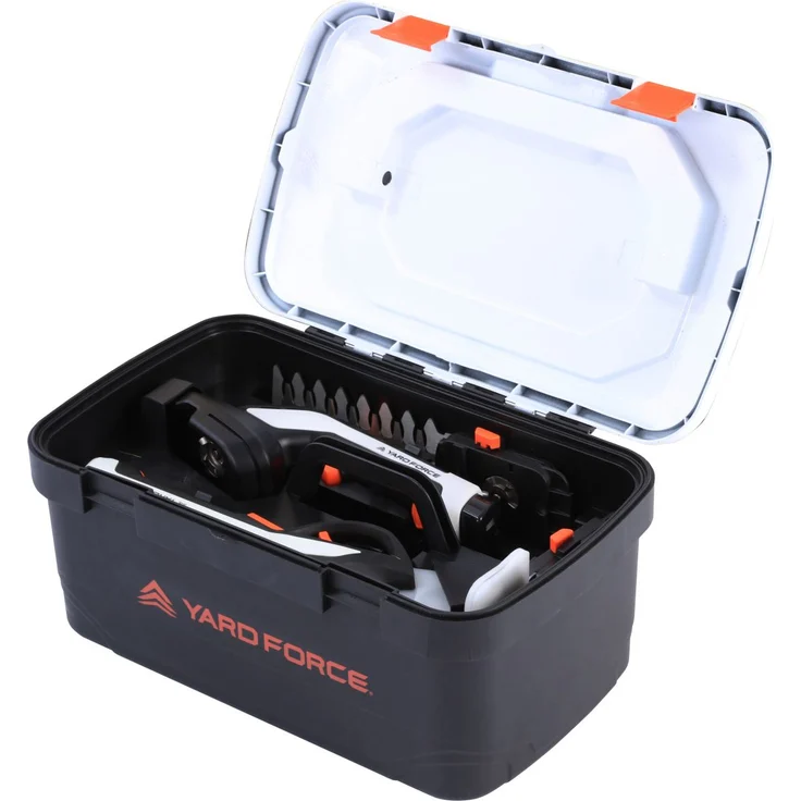 YARD FORCE Werkzeugkoffer-6in1-Set Bypasschere, Gras- und Strauchschere, Schaufel, Kultivator und Grabegrabel in einem Set, 4 V Akku – Bild 4