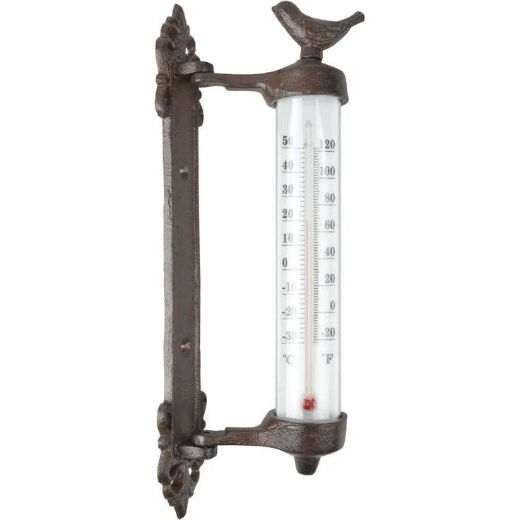 Esschert Design Wandthermometer Vogel, aus den Materialien "Gusseisen, PE, PS und Kerosin", 5,4 x 9,4 x 27,3 cm