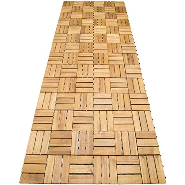 Holzfliese Terrassenfliesen 30x30cm Klickfliese Fliesen Akazie Balkon 11x Akazie Mosaik – Bild 9
