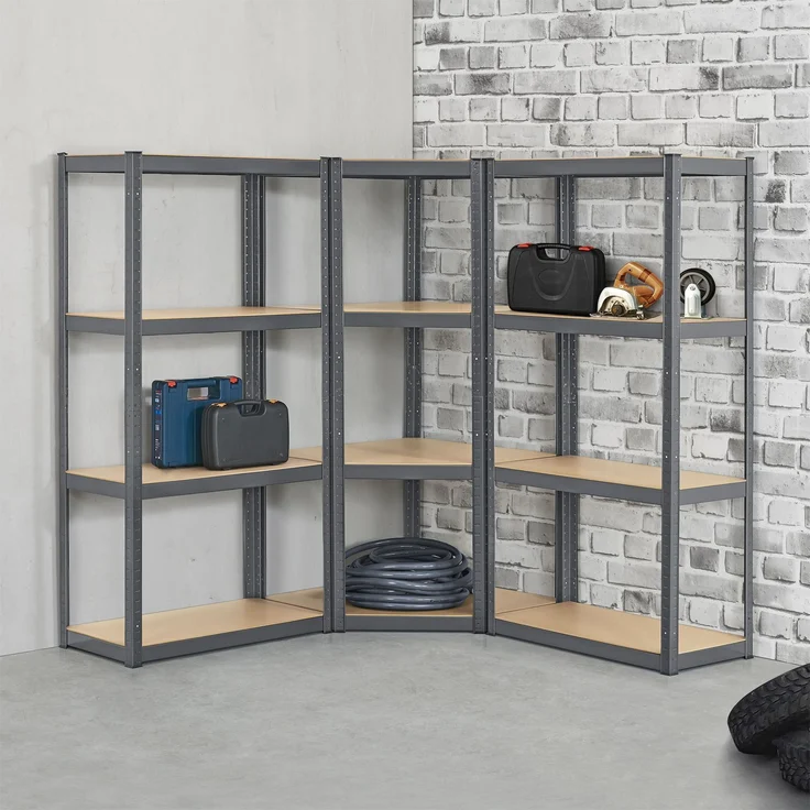 Juskys Lagerregal Easy 2er Set - Schwerlastregal 160x80x40 cm, 8 Böden, 640 kg, Metall verzinkt, Steckregal Kellerregal Metallregal Grau – Bild 6