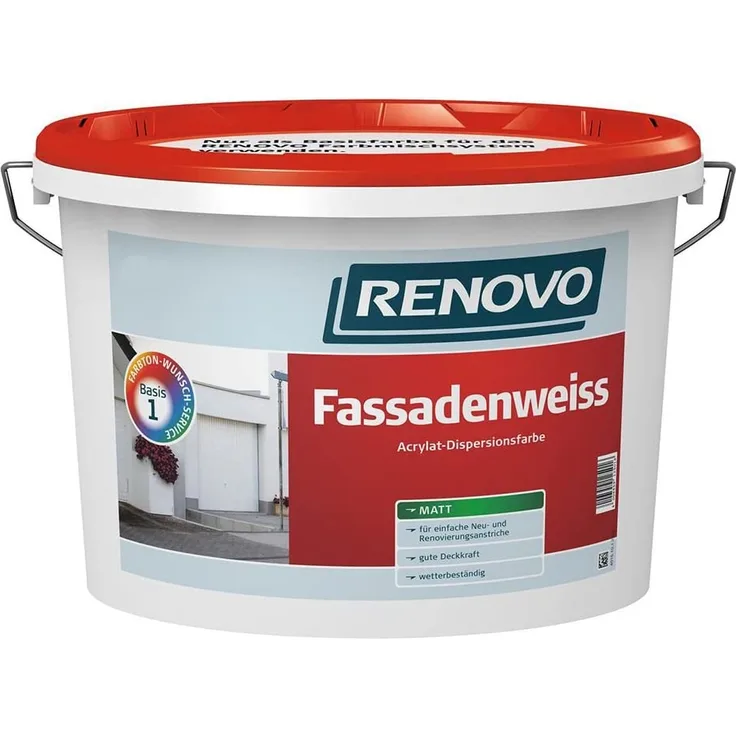 Renovo - Fassadenfarben, ca. 6 - 7,6 m²-l, weiß, matt, 5 l - weiß 5 Liter