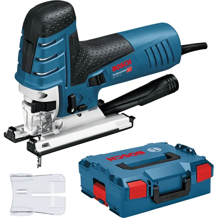 Bosch Professional GST 150 Pendelhubstichsäge, 1x Stichsägeblatt T 144 D für Holz (2608630560), Gleitschuh, Abdeckhaube, Saugdüse, Spanreißschutz, L-BOXX 136 (kein Schlauch enthalten)