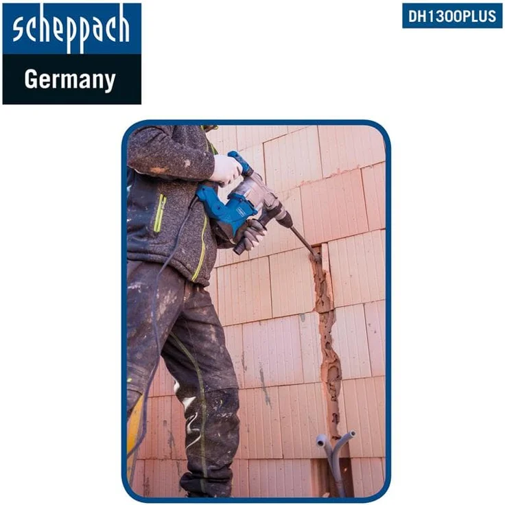 Scheppach Bohrhammer DH1300Plus (Schlaghammer mit 1250 W, 5 Joule, SDS plus Aufnahme, Drehzahl 850 min-1, Bohrleistung im Beton Ø 30mm) inkl. umfangreiches Zubehörset – Bild 5