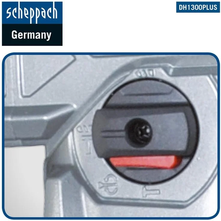Scheppach Bohrhammer DH1300Plus (Schlaghammer mit 1250 W, 5 Joule, SDS plus Aufnahme, Drehzahl 850 min-1, Bohrleistung im Beton Ø 30mm) inkl. umfangreiches Zubehörset – Bild 3