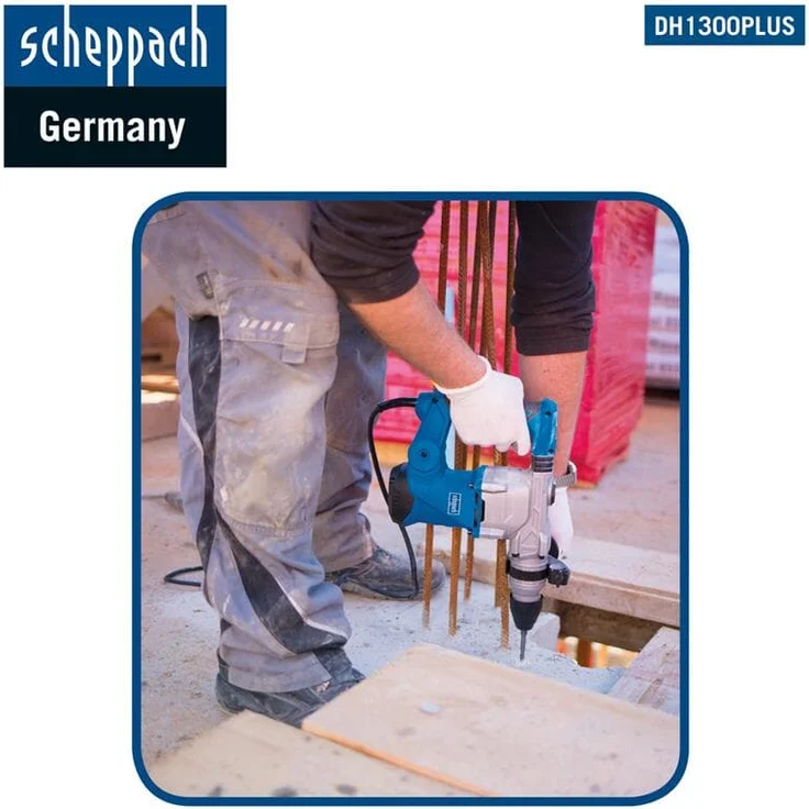 Scheppach Bohrhammer DH1300Plus (Schlaghammer mit 1250 W, 5 Joule, SDS plus Aufnahme, Drehzahl 850 min-1, Bohrleistung im Beton Ø 30mm) inkl. umfangreiches Zubehörset – Bild 6