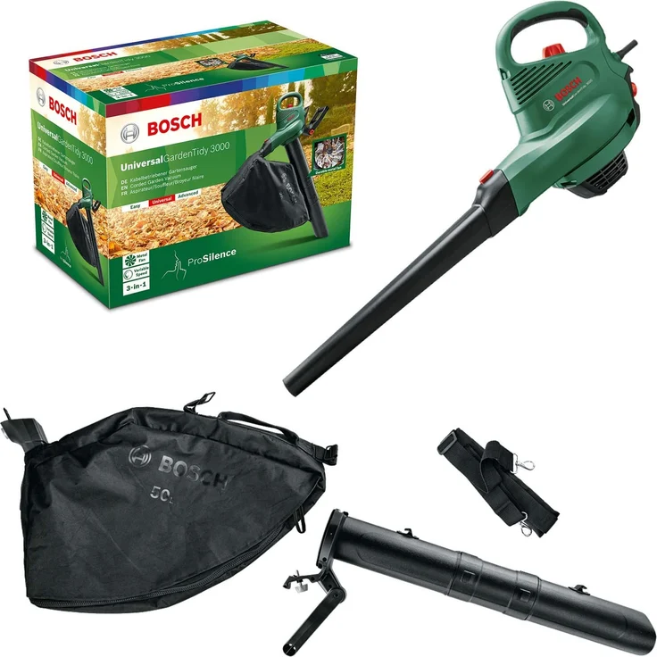 Bosch elektrischer Laubsauger/Laubbläser UniversalGardenTidy 3000 (3000 W, Fangsack 50 l, stufenlose Drehzahleinstellung, zum Blasen, Saugen und Häckseln von Laub, im Karton) – Bild 1