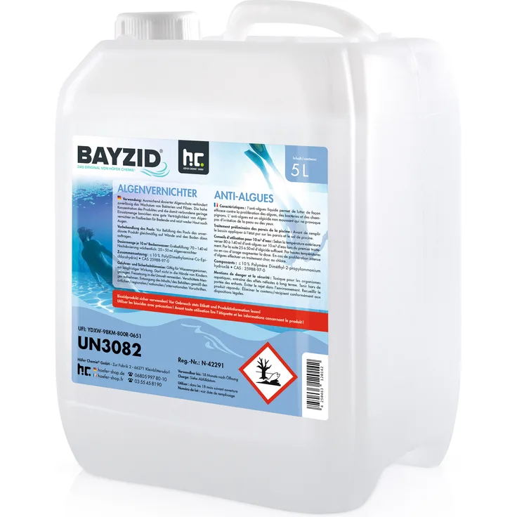 1 x 5 Liter BAYZID Algenvernichter für Pools in praktischen Kanistern