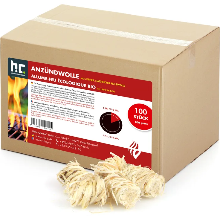 4 x 100 Stück 100 Stück Anzündwolle in Wachs für Holzöfen und Grills
