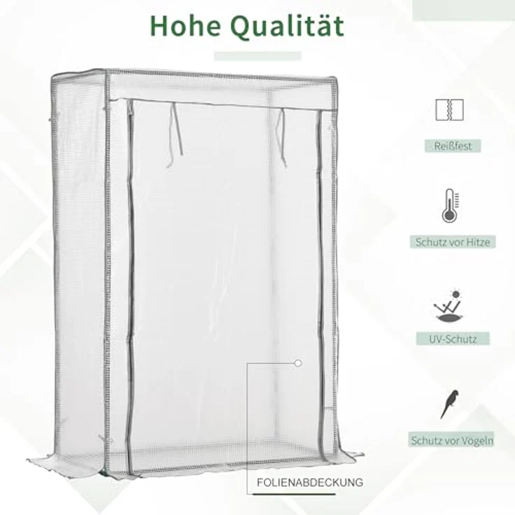 Outsunny Gewächshaus mit PE-Gitterfolie, Tür, Winterfest, Stahlrahmen, Tomatengewächshaus 101 x 50 x 150 cm, Weiß – Bild 4