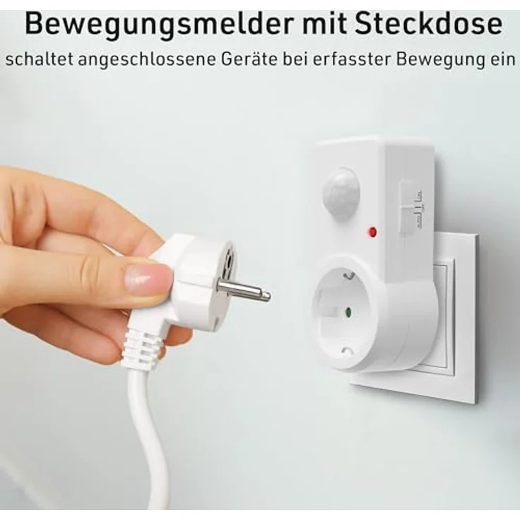 Oktaplex lighting Bewegungsmelder Sia, Steckdose mit PIR Sensor, 9 m Reichweite, 120 Grad Erfassung, 3 Betriebsmodi, weiß (2-St) – Bild 2