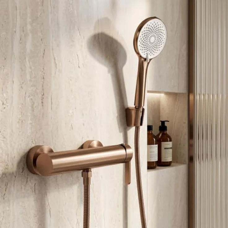 wohnwerk.idee Duschsystem Badewannenarmatur Ontario Side mit Handbrause, Messing, Chrom Kupfer, Gold Matt, Schwarz Matt, Titan – Bild 5