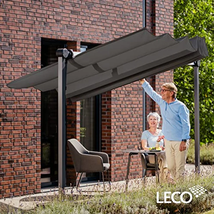 Leco Standmarkise "WAVED" 4 x 2,5 x 2,20 m, faltbarer Sonnenschutz aus rostfreiem Aluminium mit verstellbarem Dach – Bild 4