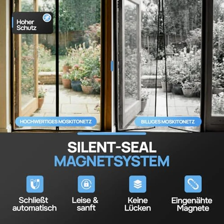 Door Easy DOOR EASY Fliegengitter Balkontür 140 x 240cm, reißfestes Premium-Gewebe, Insektenschutz ohne Bohren, lückenlos schließender Magnetvorhang – Bild 3