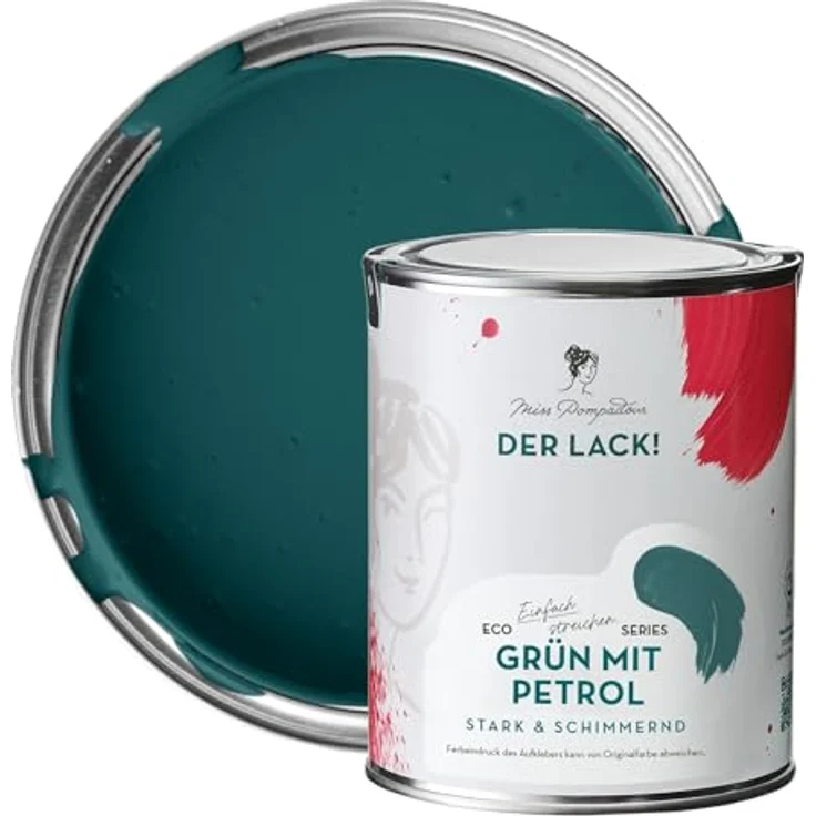MissPompadour Holzfarbe Grün mit Petrol, 1L Seidenmatte, witterungsbeständige Möbelfarbe für Innen & Außen, hohe Deckkraft, schnelles Trocknen – Bild 1