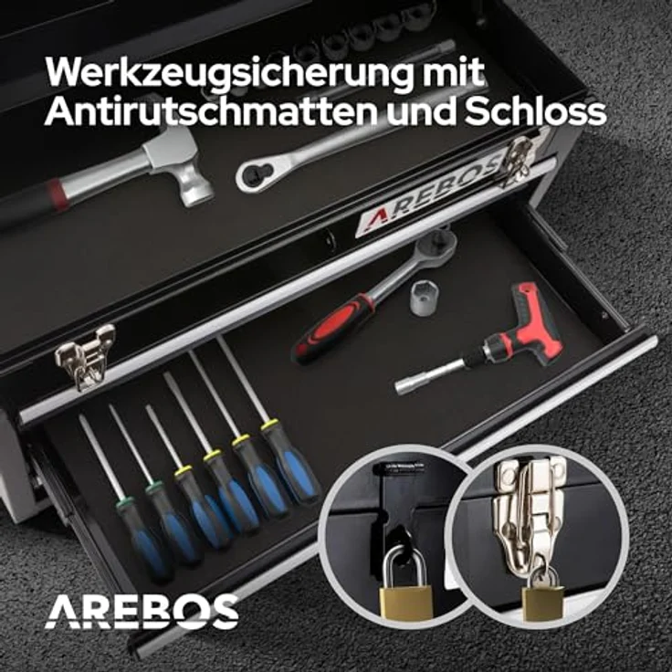 Canbolat Vertriebs Gmbh - AREBOS Werkzeugkoffer mit 3 Schubfächer schwarz - Werkzeugkasten Werkzeugbox Werkzeugkiste - schwarz – Bild 6