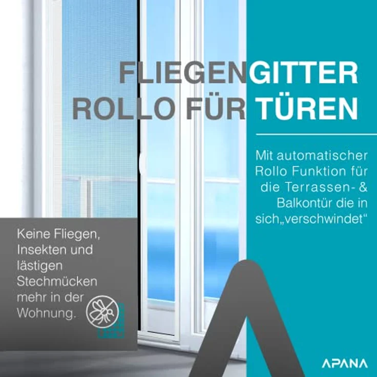 APANA - universelles Fliegengitter mit Rollo in Weiß - ausziehbarer Insektenschutz zum Zuschneiden für Terrassen- und Balkontüren bis 120cm x 220cm gegen Fliegen, Insekten und Mücken – Bild 5
