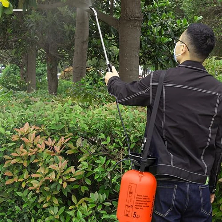 Retoo Drucksprüher 5 L Füllinhalt Hochleistungssprühgerät Gartenspritze Düse Edelstahl Schlauch 1,2m Orange – Bild 2